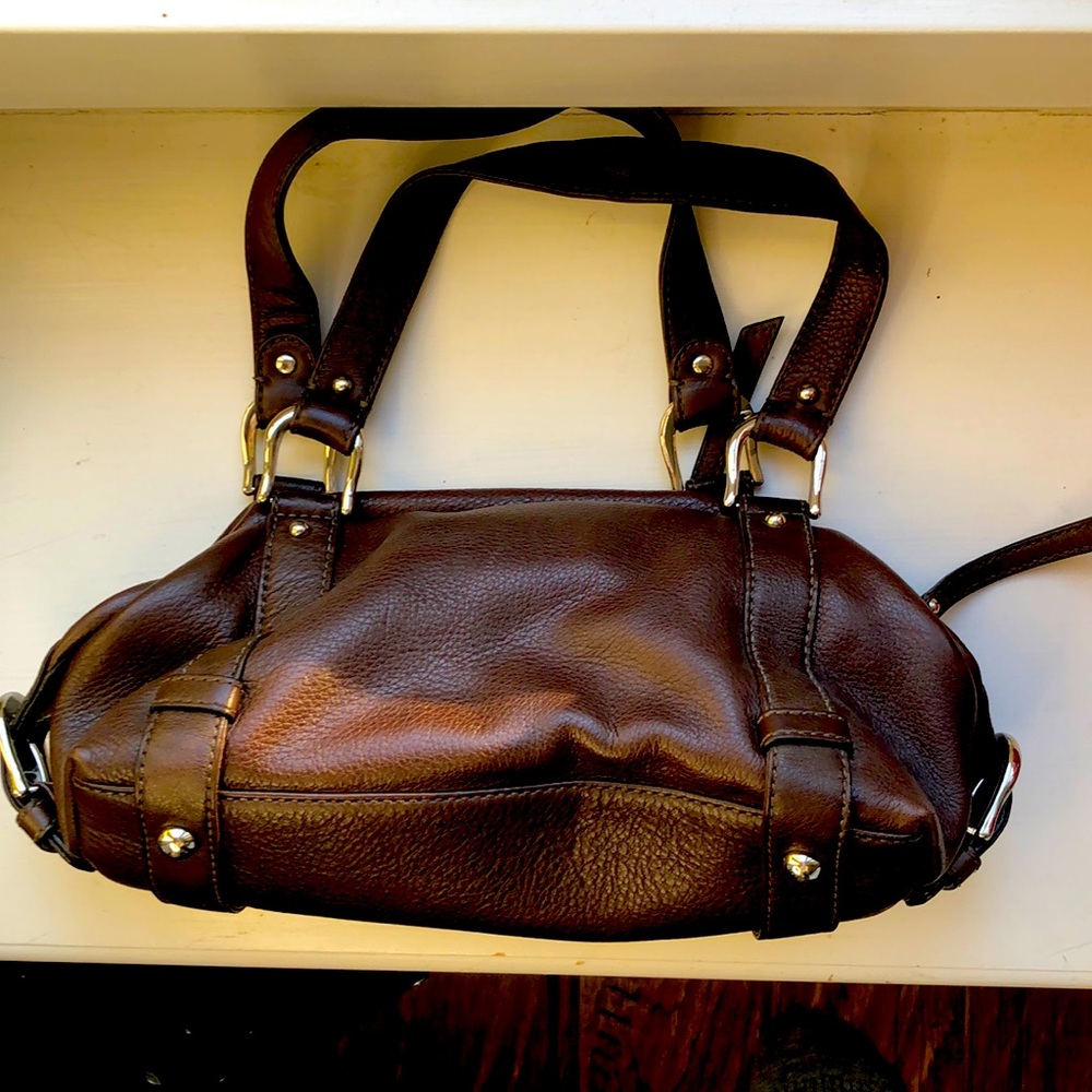 Brown leather handbag